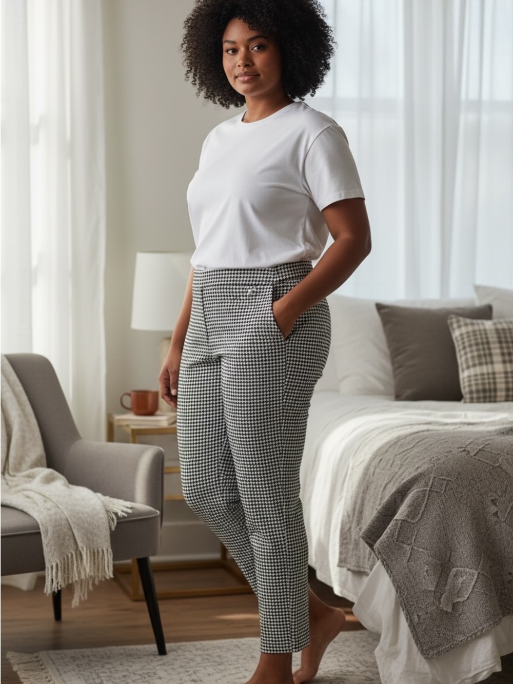 Rafaella Black & White Houndstooth Slim Ankle Pants